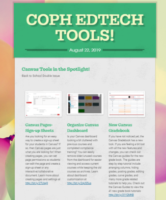 screenshot of the coph ed tech newsletter for august 22 2019