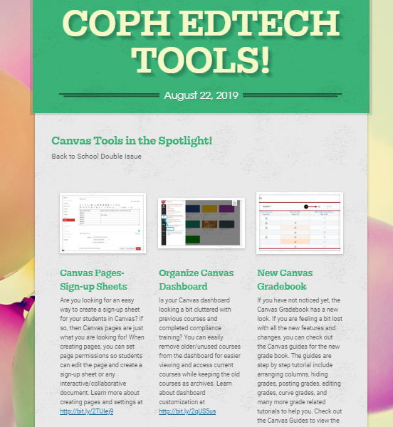 screenshot of the coph ed tech newsletter for august 22 2019